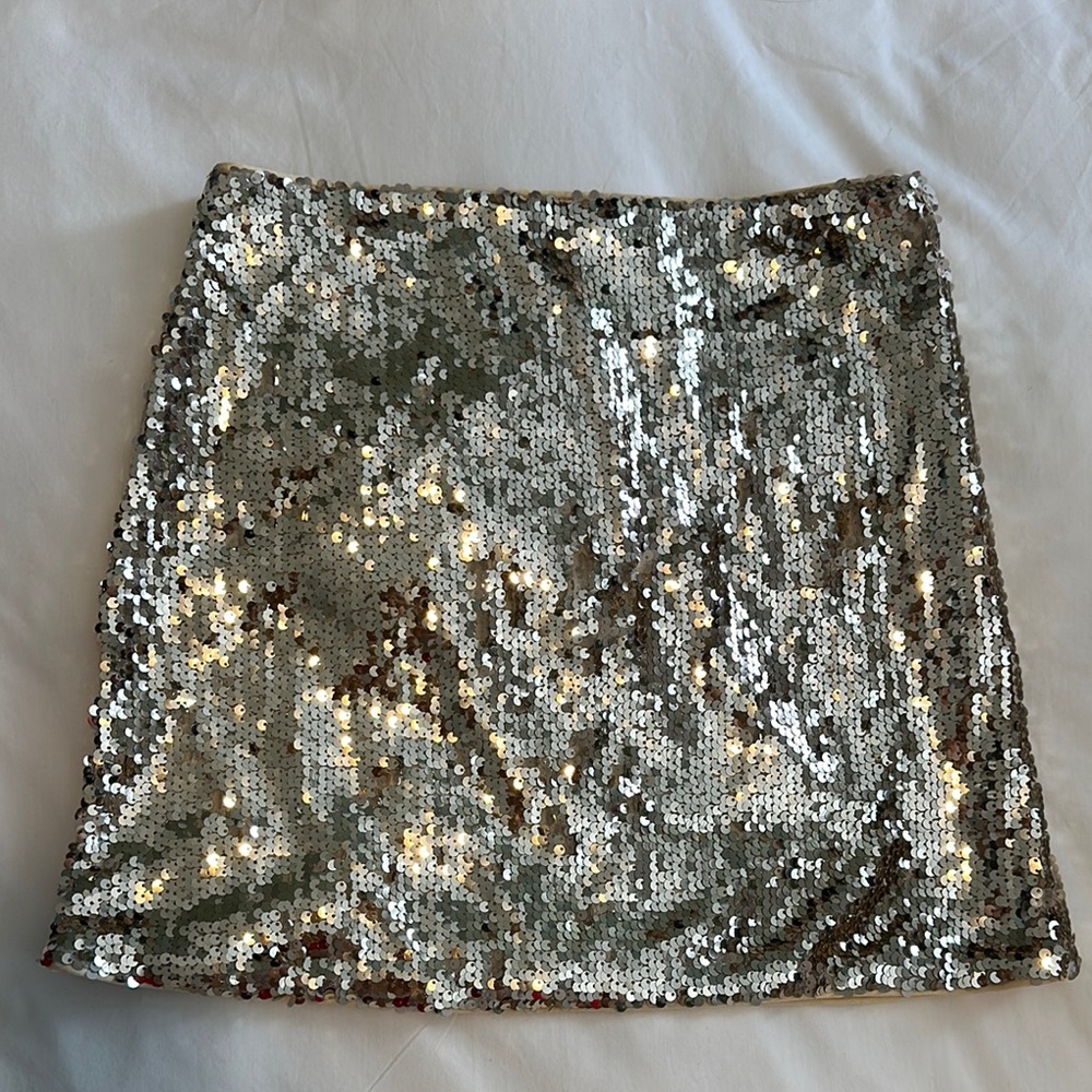 Altar'd State Silver Sequin Mini Pencil Skirt